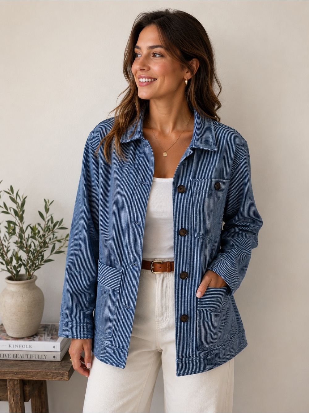 Bernardo Stripe Button Down Jacket